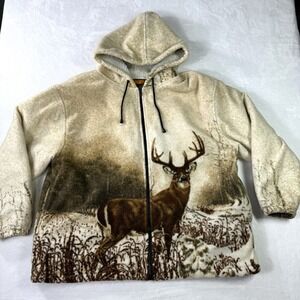 Vintage Trail Crest Fleece Full Zip Jacket XL Buck Deer AOP Soft Sherpa Warm